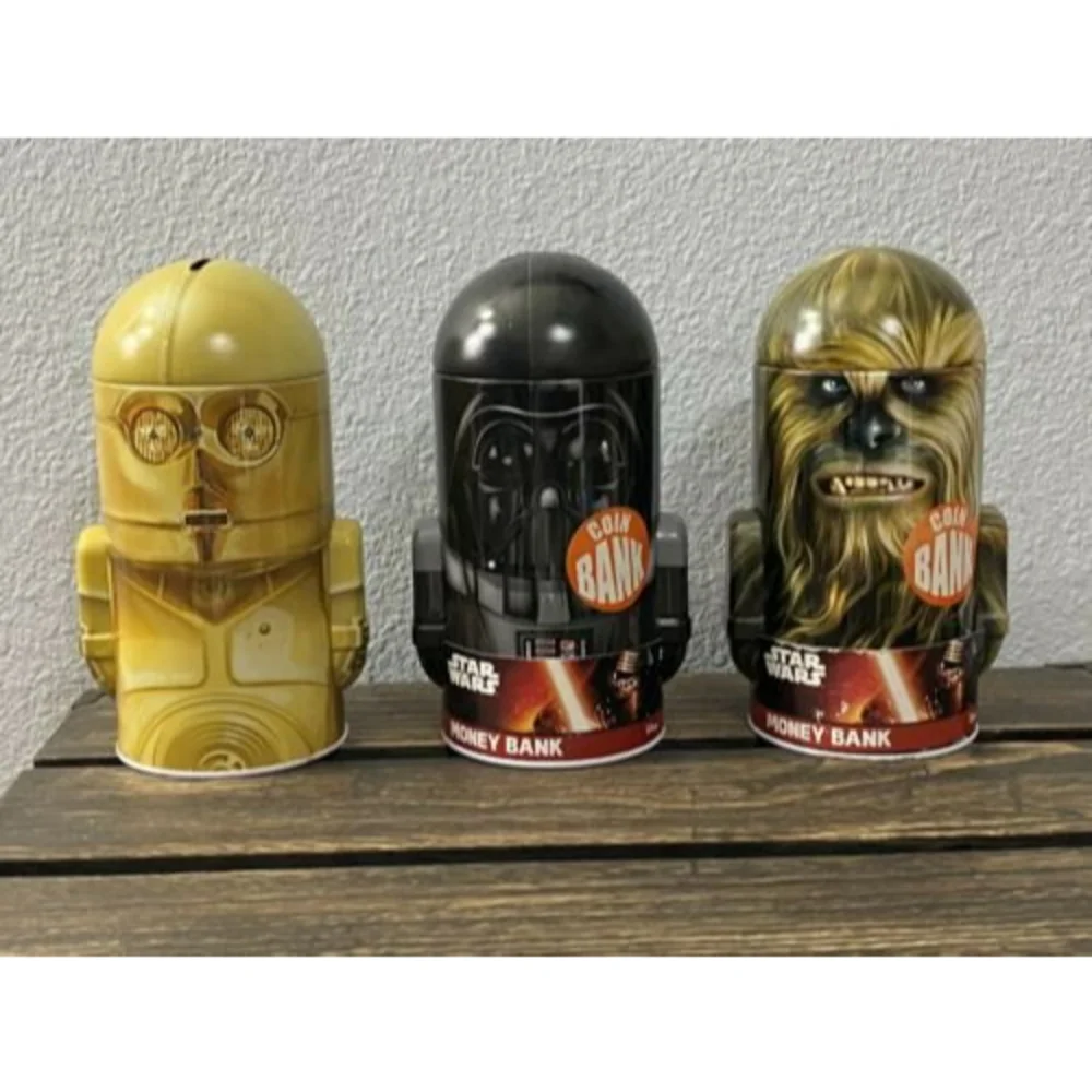 Coin Bank Star Wars with Arms - Tin Set Of 3, C-3PO, Dark Vader, Chewbacca